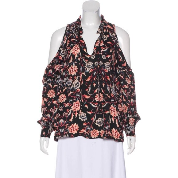 Parker 154308 Women's Ruffle Cold Shoulder Blouse V-Neck Edelweiss Sz. Small - Picture 2 of 5